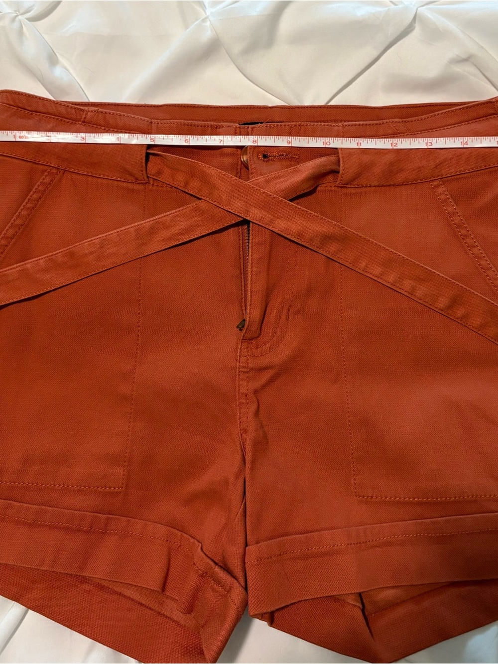Liverpool Los Angeles Encased Self-Tie High Waist Relaxed Shorts, Orange Rust 6 - Picture 10 of 11